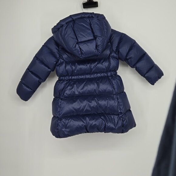 Polo Ralph Lauren Navy Puffer Water Resistant Down Long Coat Zip Snap Closure 4T - Picture 4 of 9
